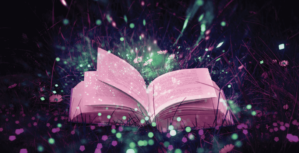 Open book with fireworks shooting out of it.