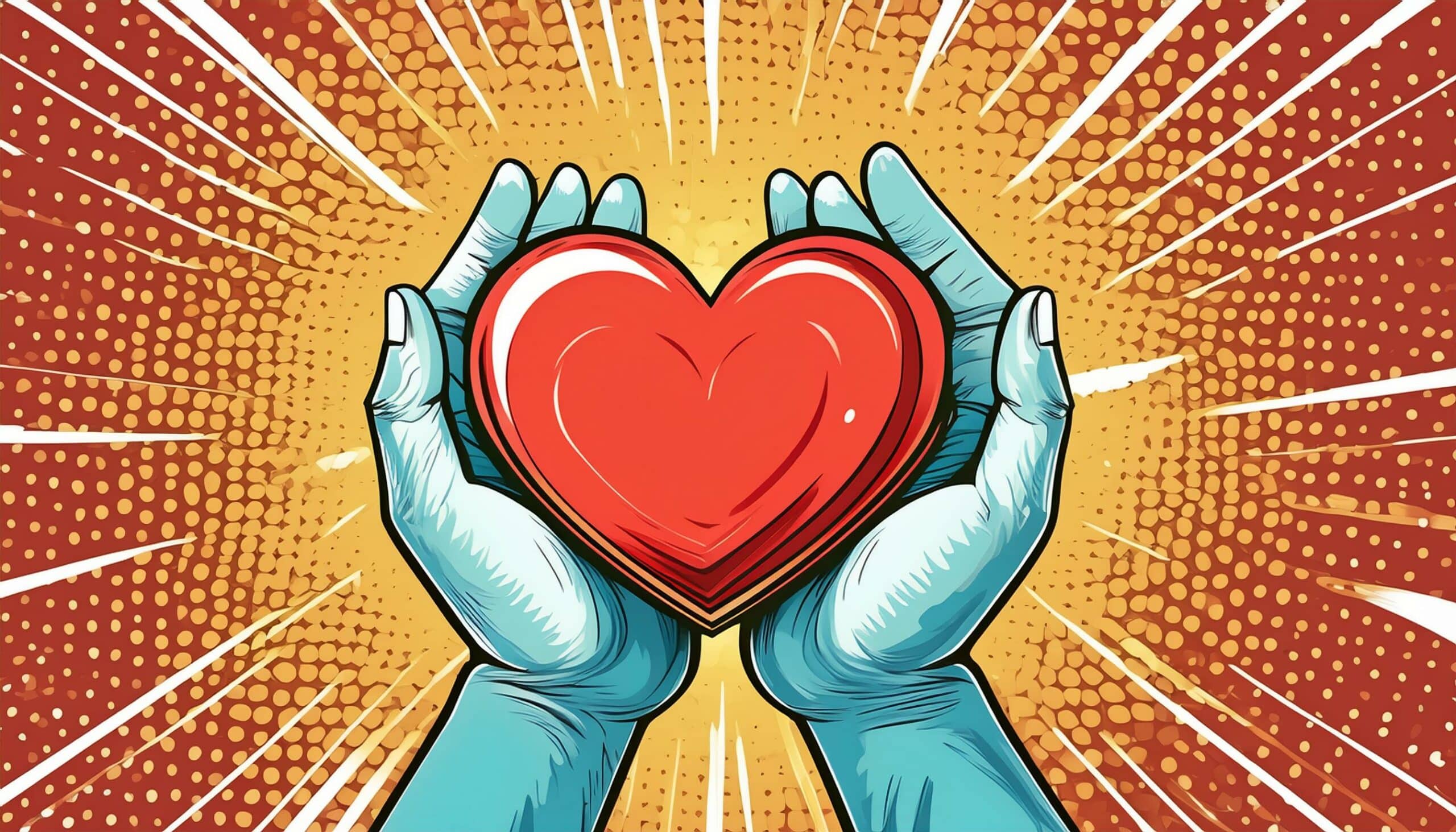 blue hands holding a red heart