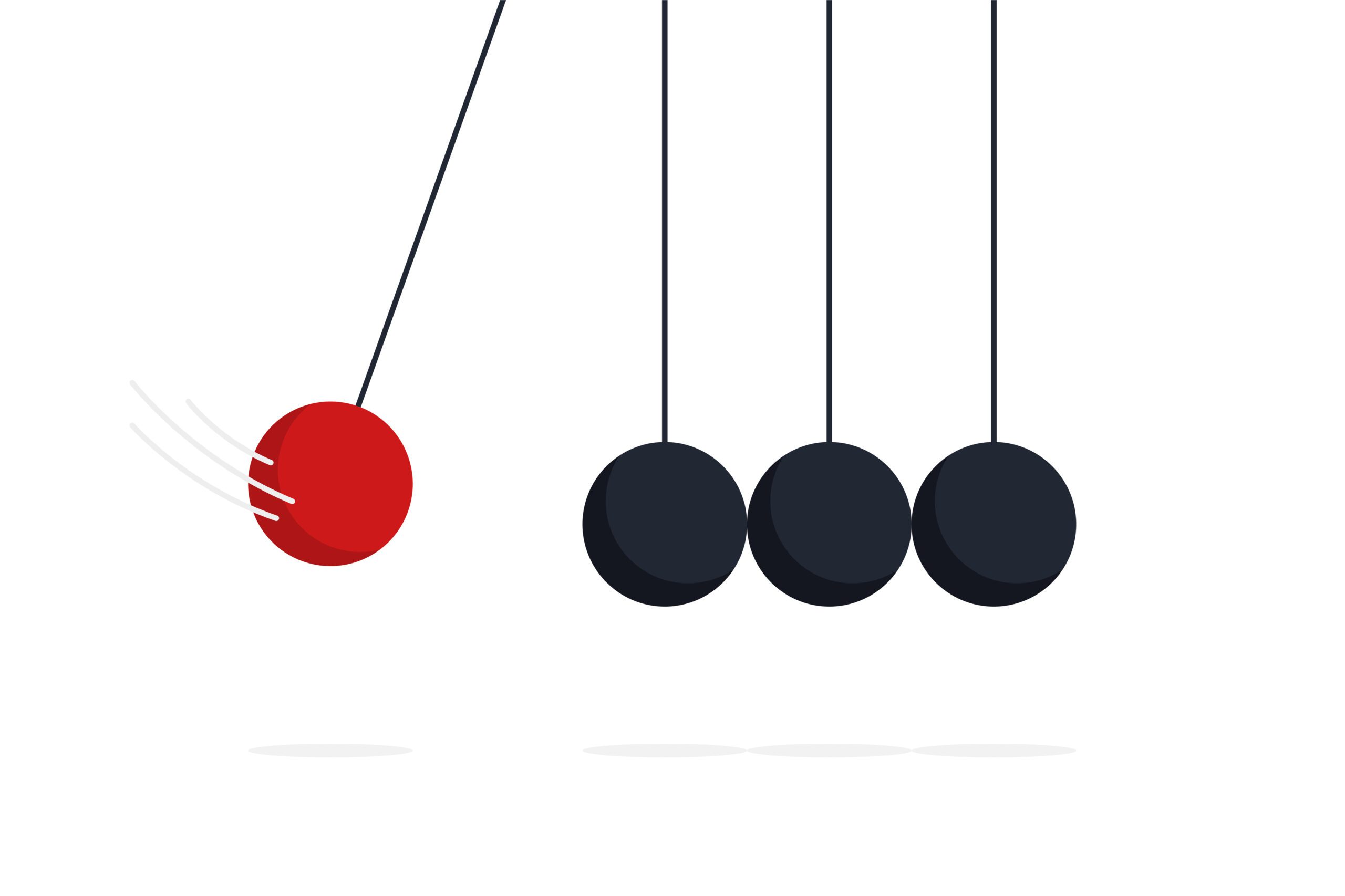 Newton cradle. Vector islated illustration. Sphere hanging on threads and hitting other. Business team concept.